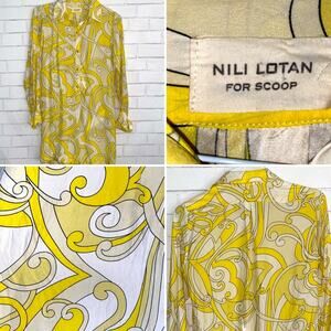 NILI LOTAN Silk Mod Print Long Sleeve Mini Yellow Shirt Dress XS EUC